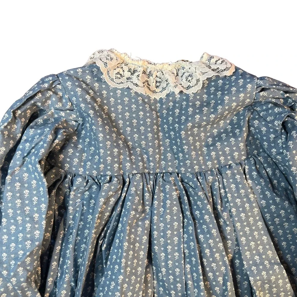 Vintage Handmade‎ Doll Clothes Blue Floral Print Dress Bloomers Set Cottagecore